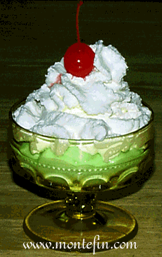montefin's low carb Mint Pistachio Pudding with stevia and vanilla flavored Whipped Cream and a glistening red Maraschino Cherry on Top