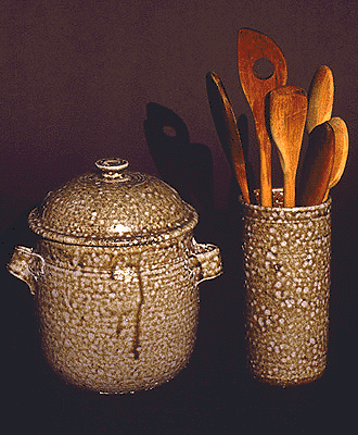 Salt Fired Ceramic Pottery Kitchen Utensil Holder & Canister Set.